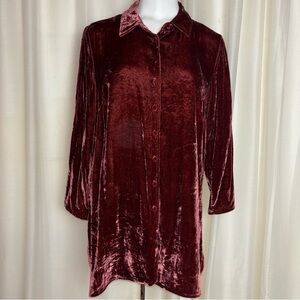 Soft Surroundings Silk Blend Boyfriend Tunic Velvet Velour Button Down Shirt